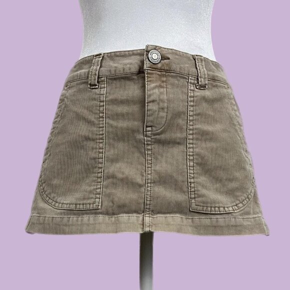 beige corduroy ribbed y2k micro mini skirt - Picture 1 of 8